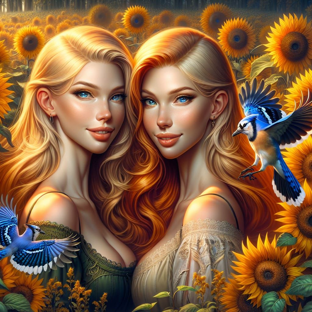 Sisters in Sunflower Field: Digital Matte Painting