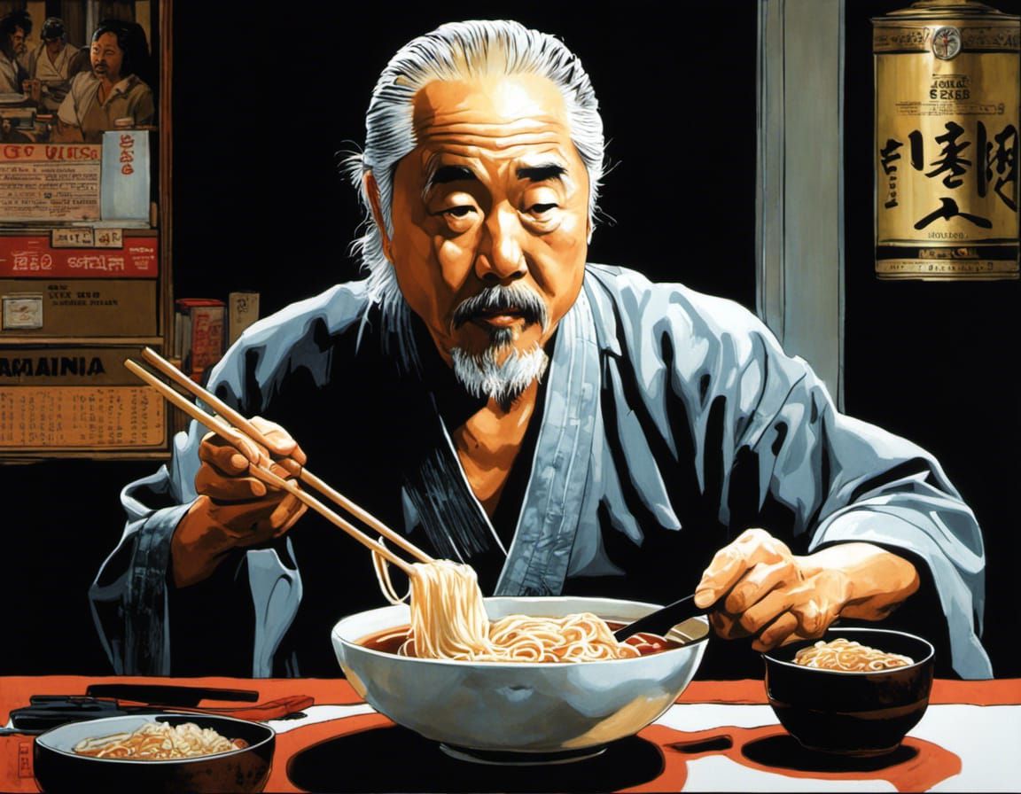 Mr. Miyagi Ramen: Detailed Cinematic Illustration