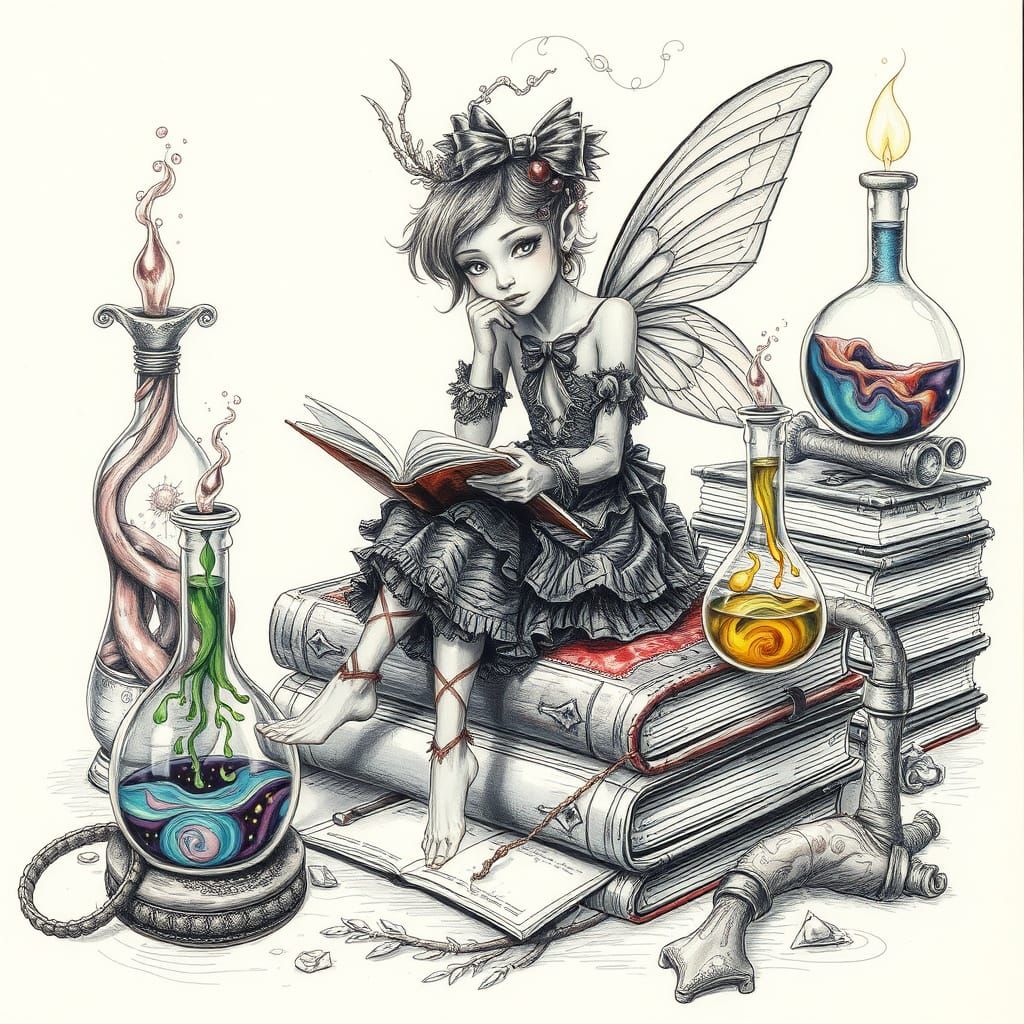 Thoughtful Fairy Studies Book in Whimsical Charcoal Drawing
