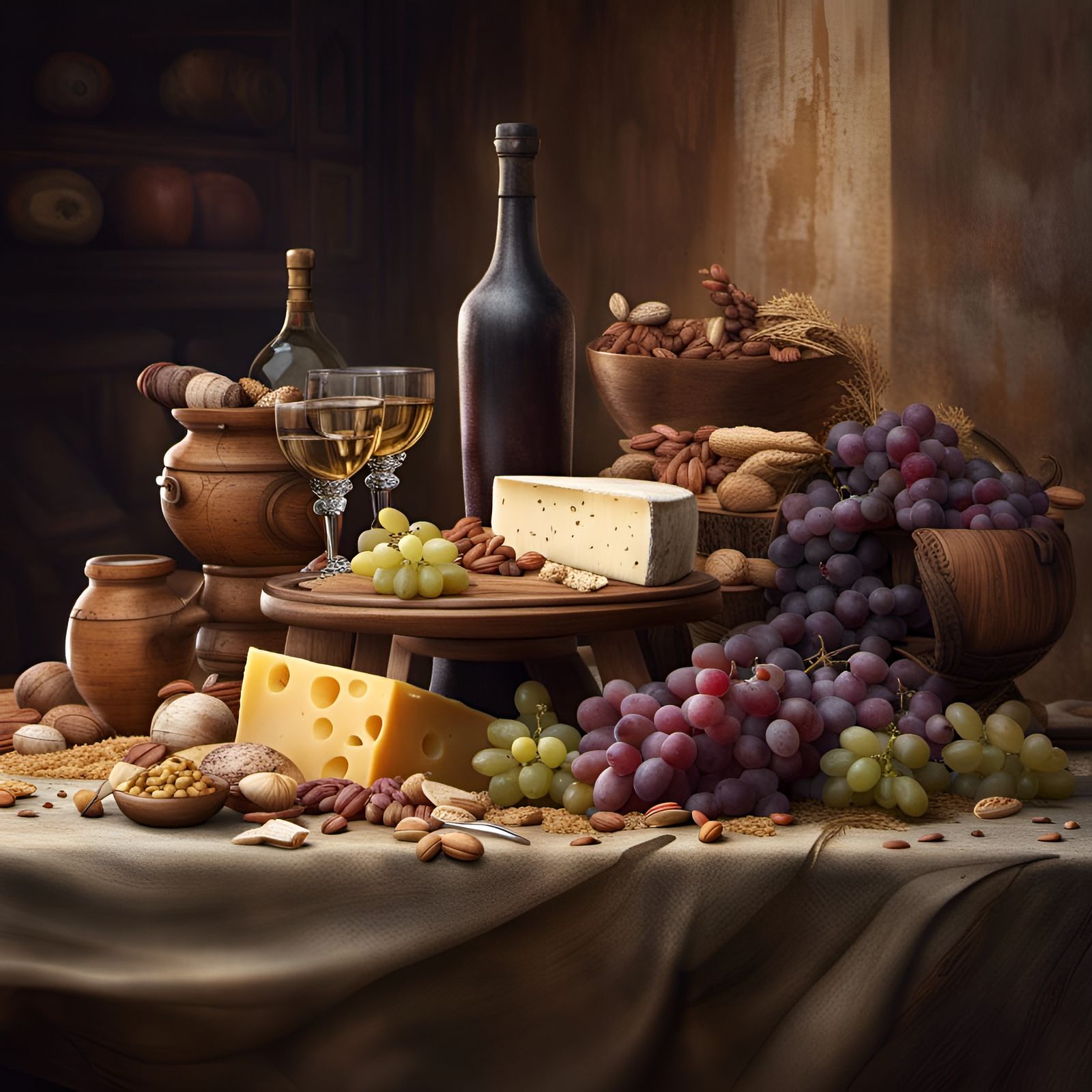 Medieval Feast with Cornucopia of Food