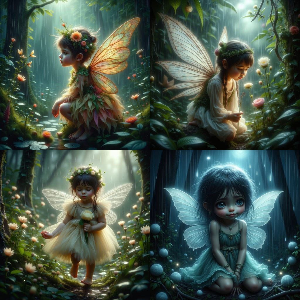 Lost Fairy Cries in Rainy Woods: Digital Matte Painting