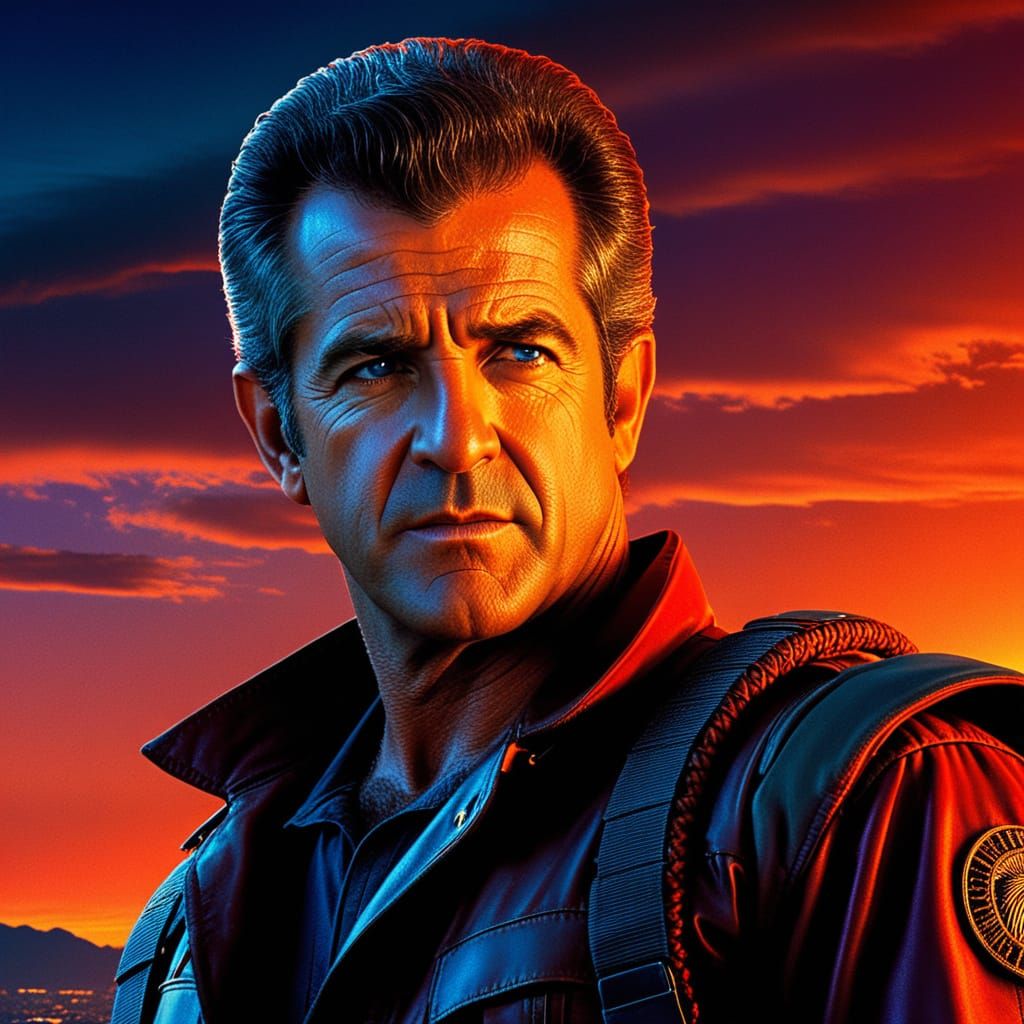 Hyperrealistic Portrait of Action Hero in 1980s Los Angeles