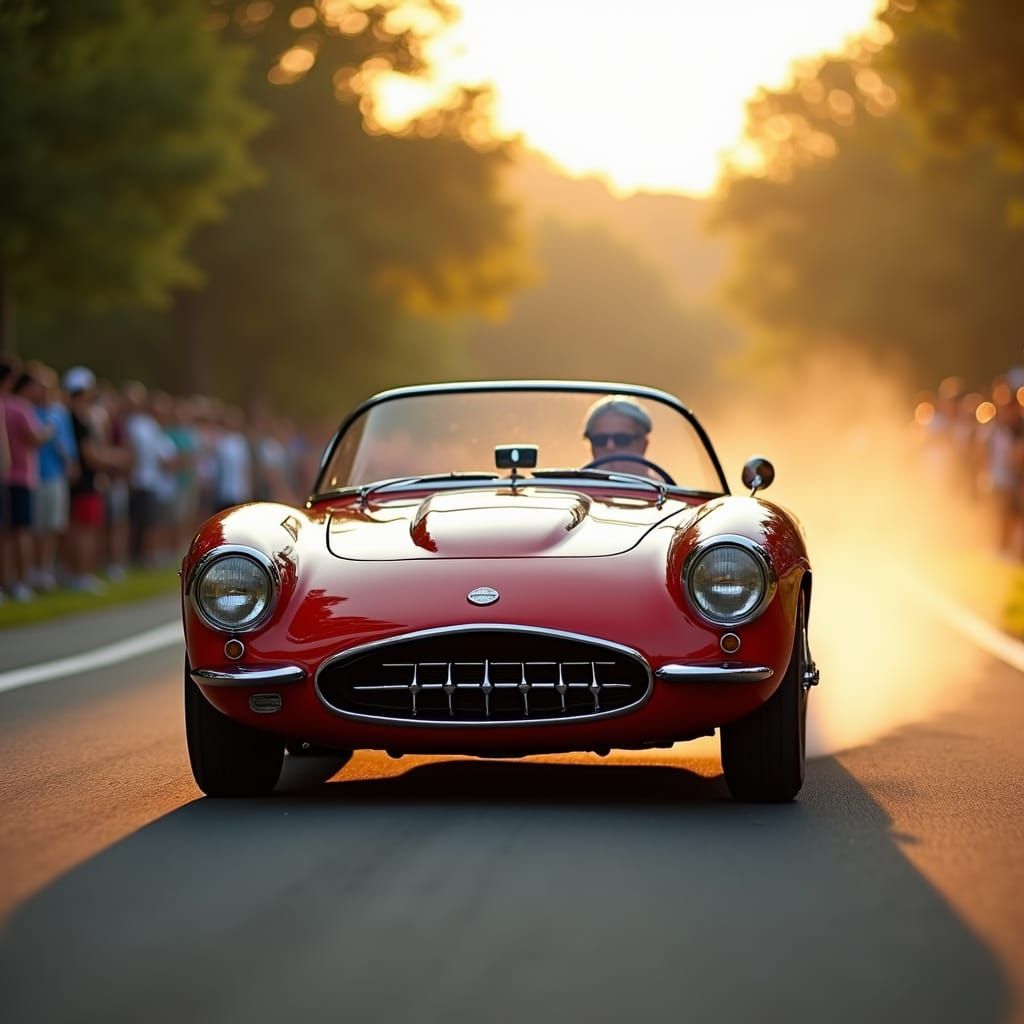 1961 Corvette Speeding on Asphalt Track