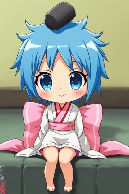 Chibi Girl in Kimono with Charcoal Briquette