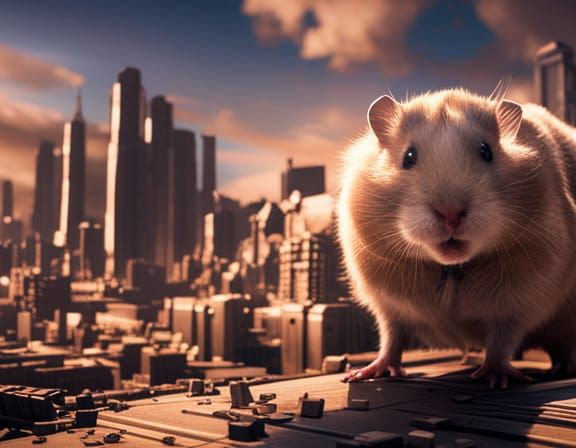 Dystopian Hamster City in 3D Cinematic Style