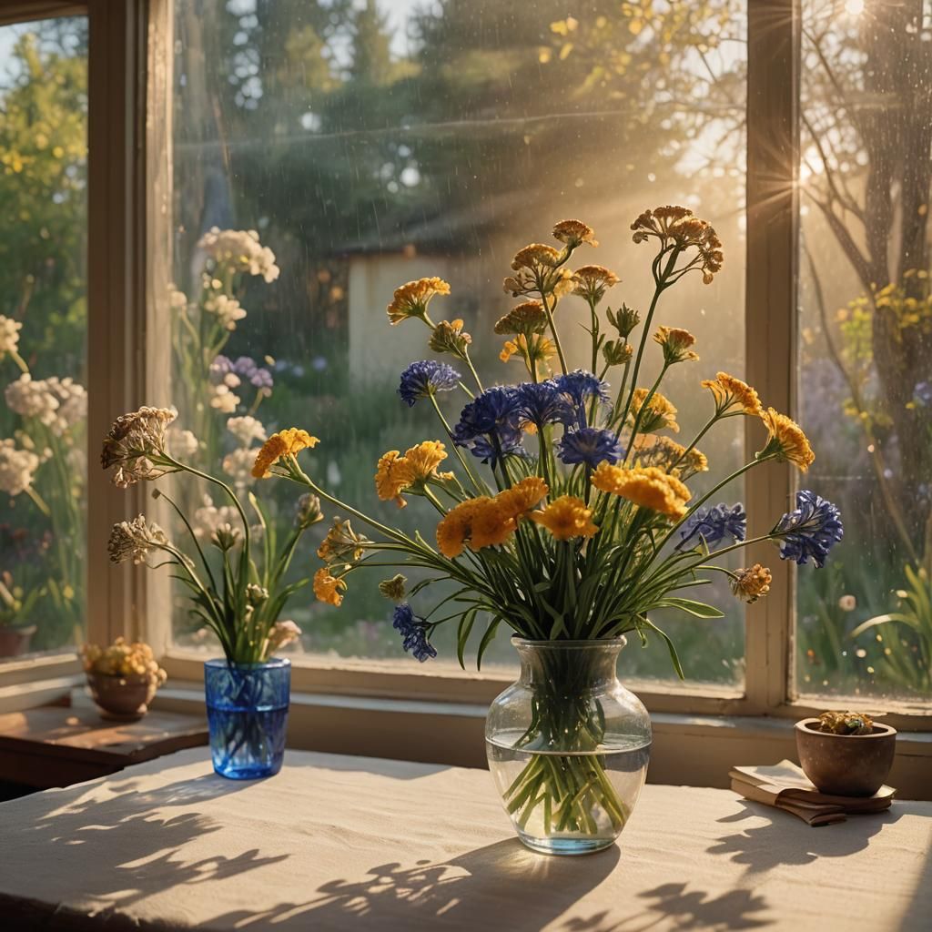 Achillea and Agapanthus Still Life: Dutch Masters Style