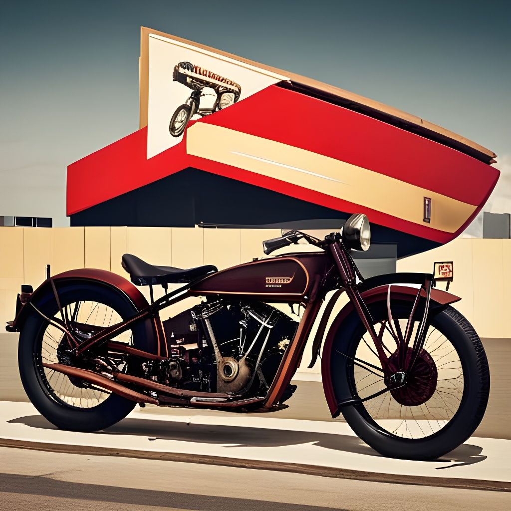 1920s Motorcycle in Vintage Billboard Advertisement