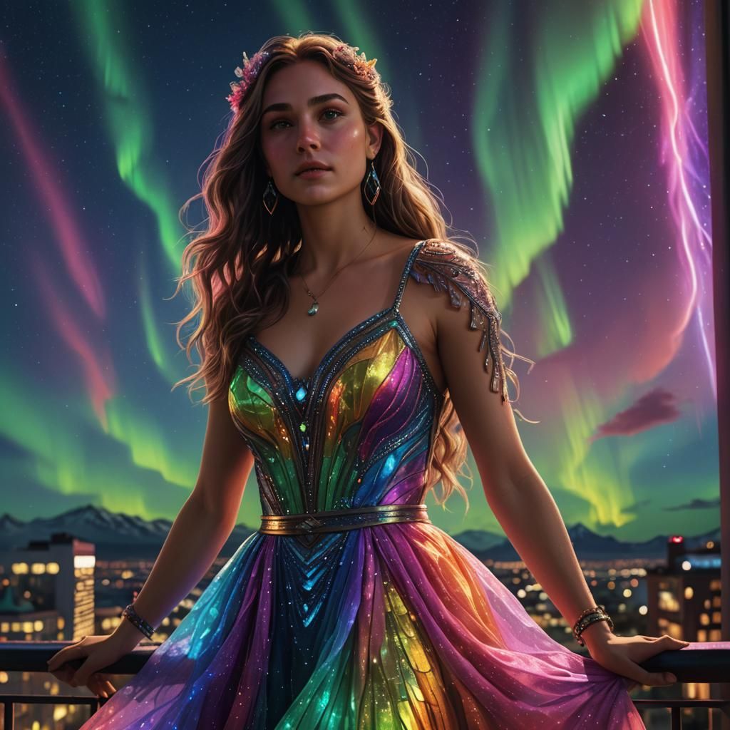 Girl under the northern lights