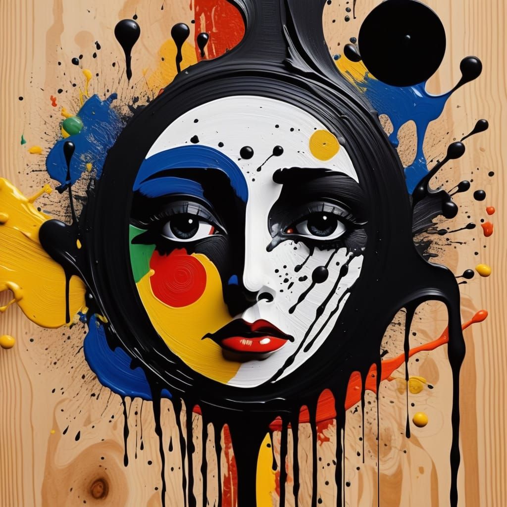 Abstract Ink Face Spilling from Inkwell on Desk