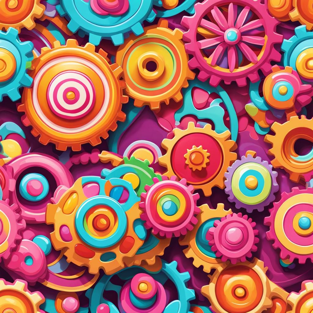 Vibrant Gear Pattern in Candy Art Style