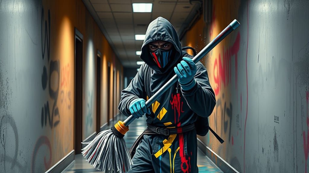 Ninja Janitor Unleashes Graffiti Fury