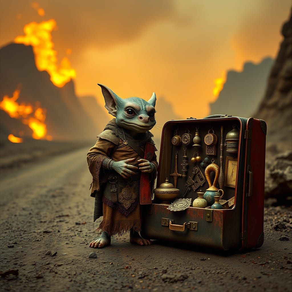 Kobold Merchant Peddles Rare Magical Items in a Desolate Hel...