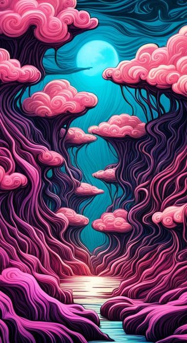 Surreal Flying Islands in Psychedelic Art Style