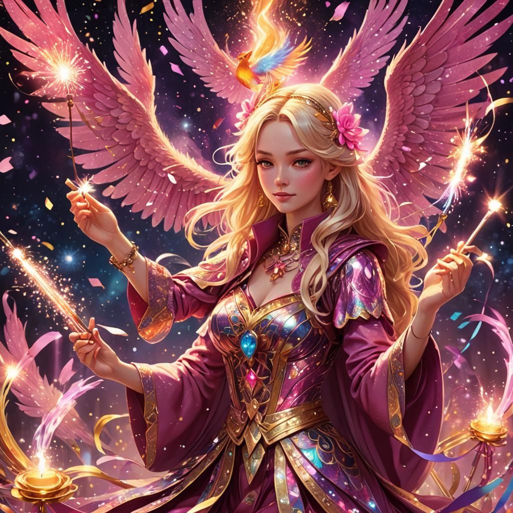 Blonde Tarot Reader with Phoenix in 3D Anime Art