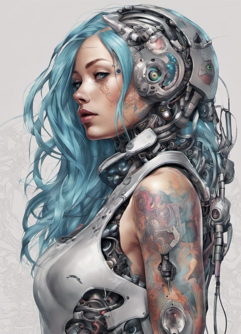 Tattooed Cyborg Girl with Cybernetic Implants