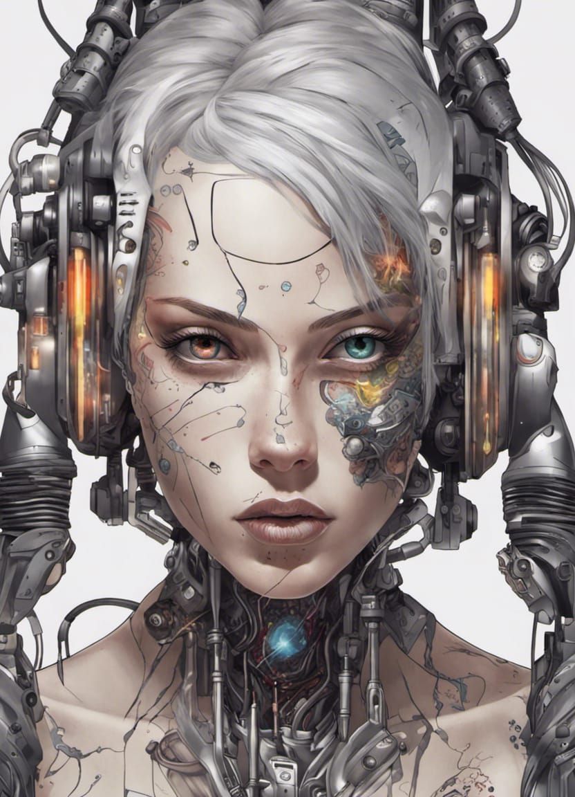 Augmented Cyborg Girl with Cybernetic Implants