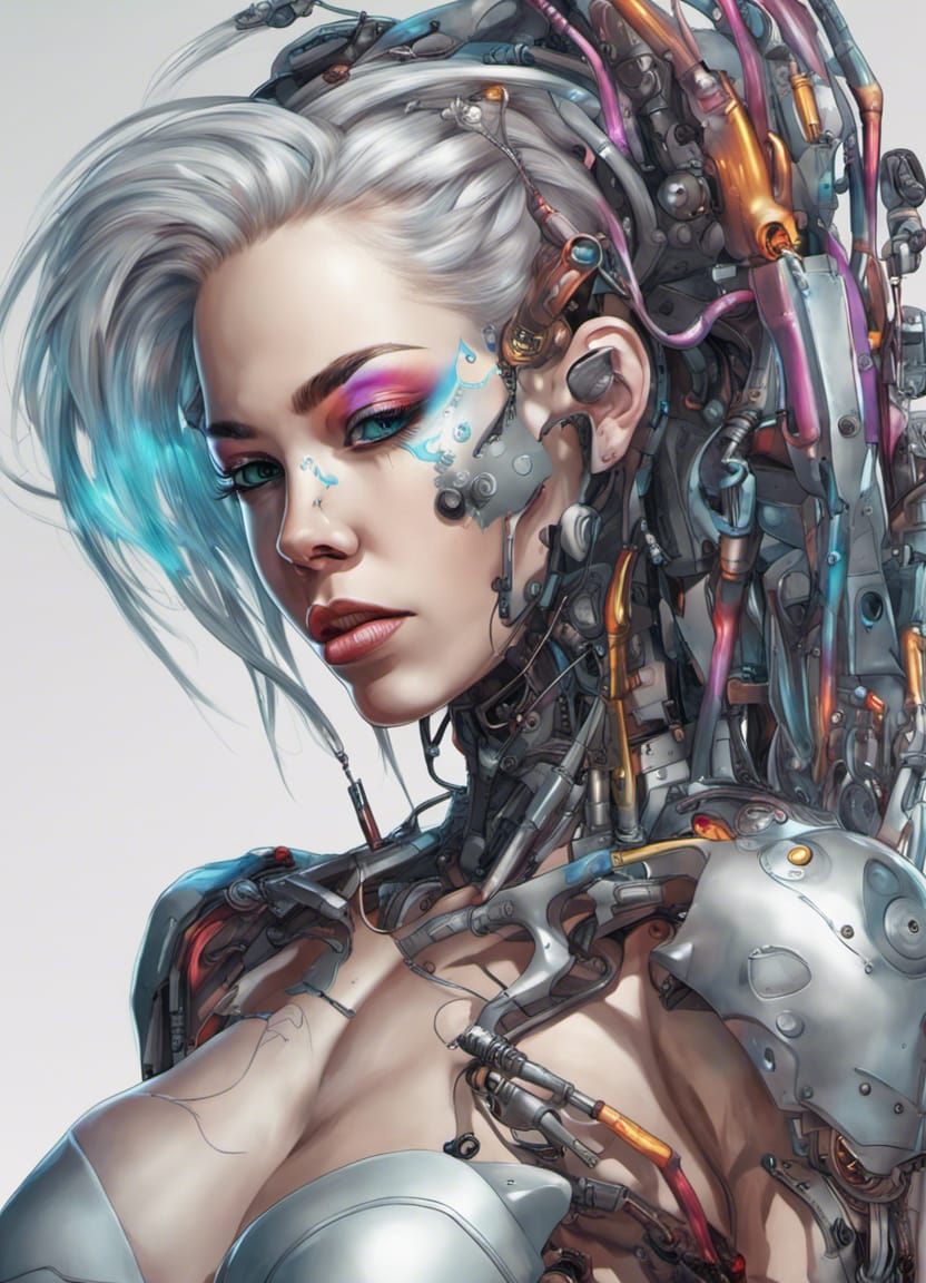 Cyborg Girl with Cybernetic Implants and Tattoos