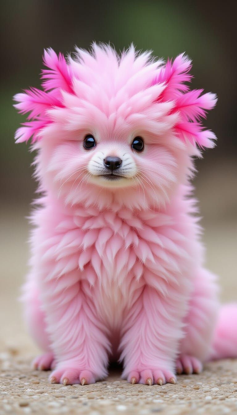 Whimsical Pink Panda-Axolotl Hybrid in Hawaii