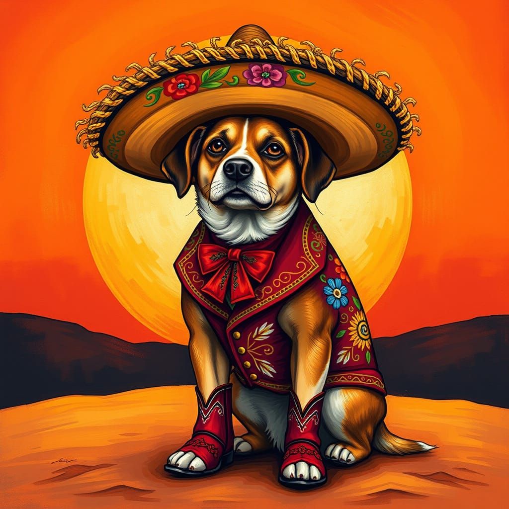 Dog in Mariachi Outfit Inspired by Folk Art