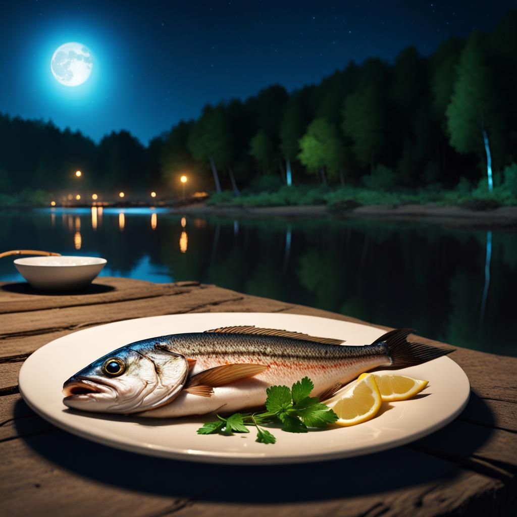 Grilled Fish at Riverside Under Blue Moon