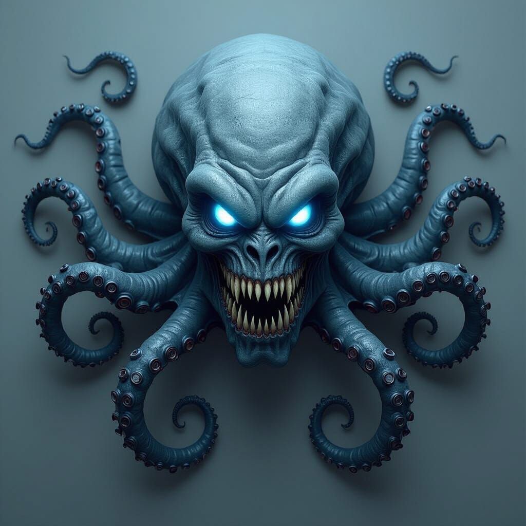 Otherworldly Creature with Tentacles in Monochromatic Style