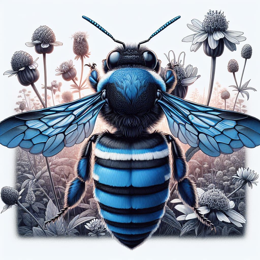 Detailed Blue Banded Bee in Natural Habitat