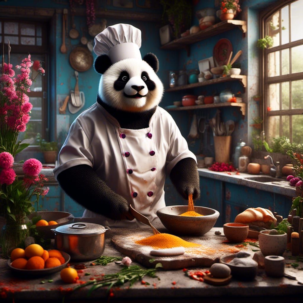 Happy Panda Chef in High-End Kitchen