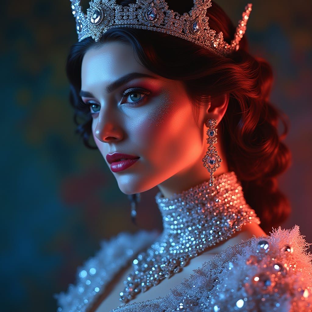 Queen of Diamonds in Vibrant, Hyperrealistic Splendor