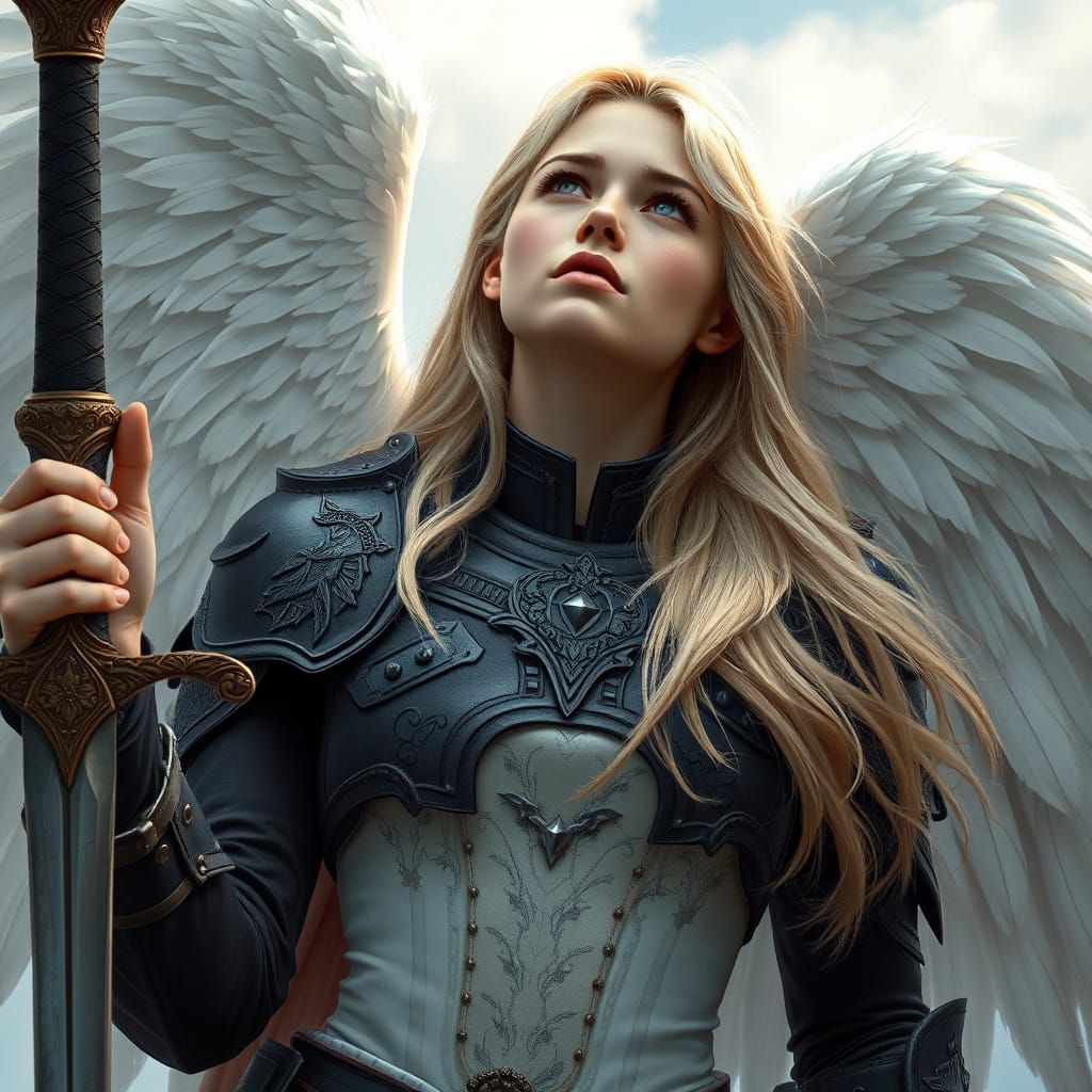 Ethereal Angel in Dark Armor, Digital Painting