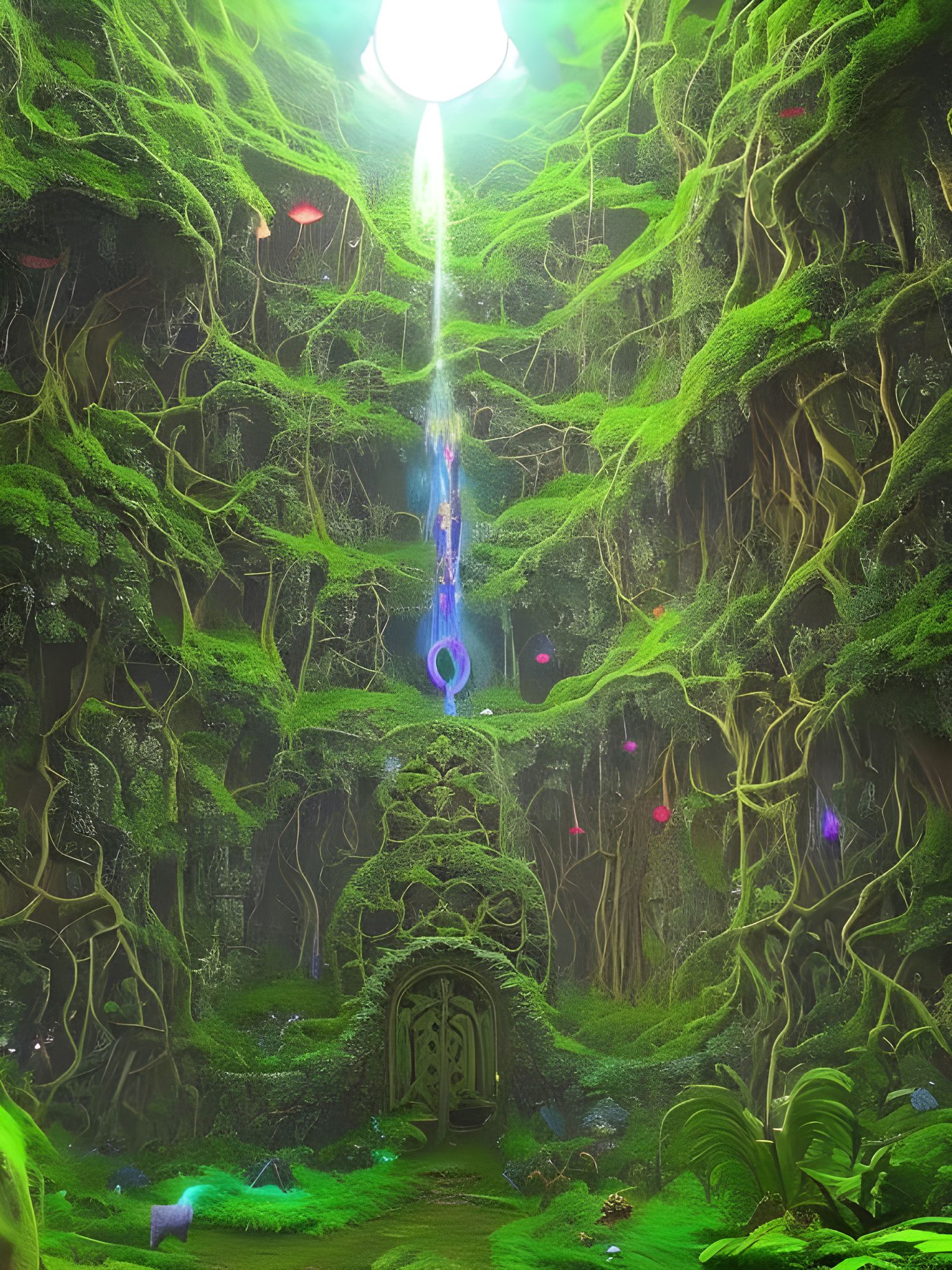 Elven Stronghold in Magical Neon Mushroom Forest
