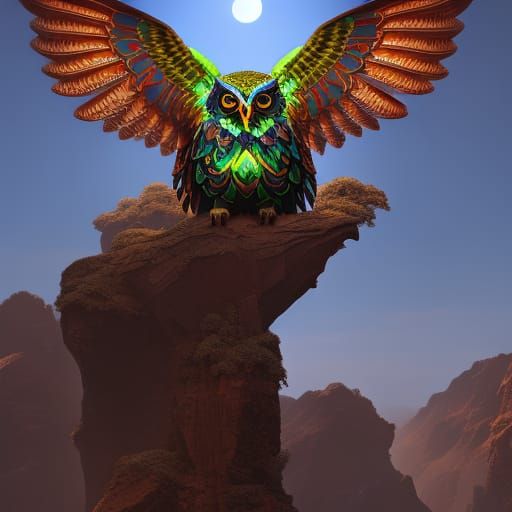Colorful Majestic Owl Painting in Detailed Matte Style