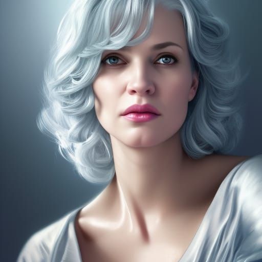 Elegant Portrait of Silver-Haired Woman in Digital Art Style