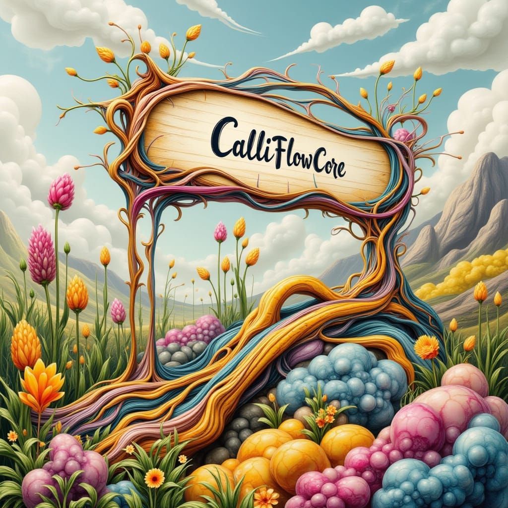 CalliFlowCore Text Embedded in Landscape