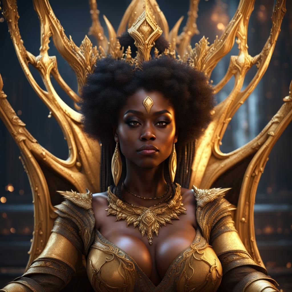 Fantasy Black Elf Queen on Throne Art
