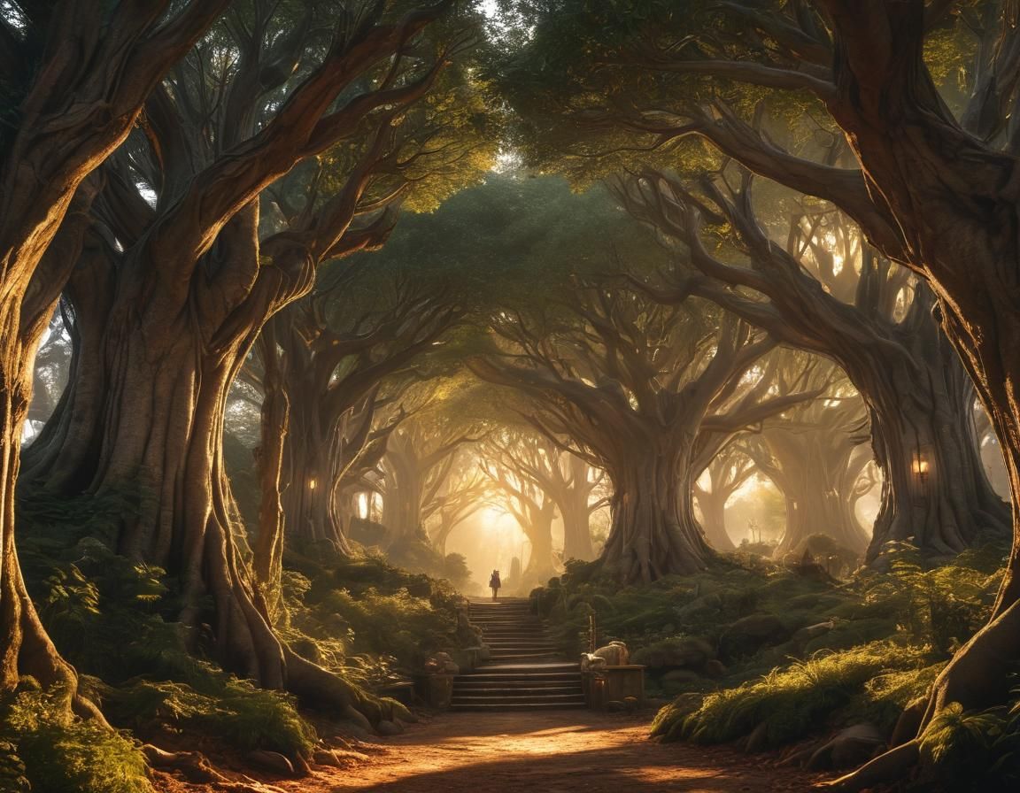 Elven City in Giant Trees, Golden Sunlight