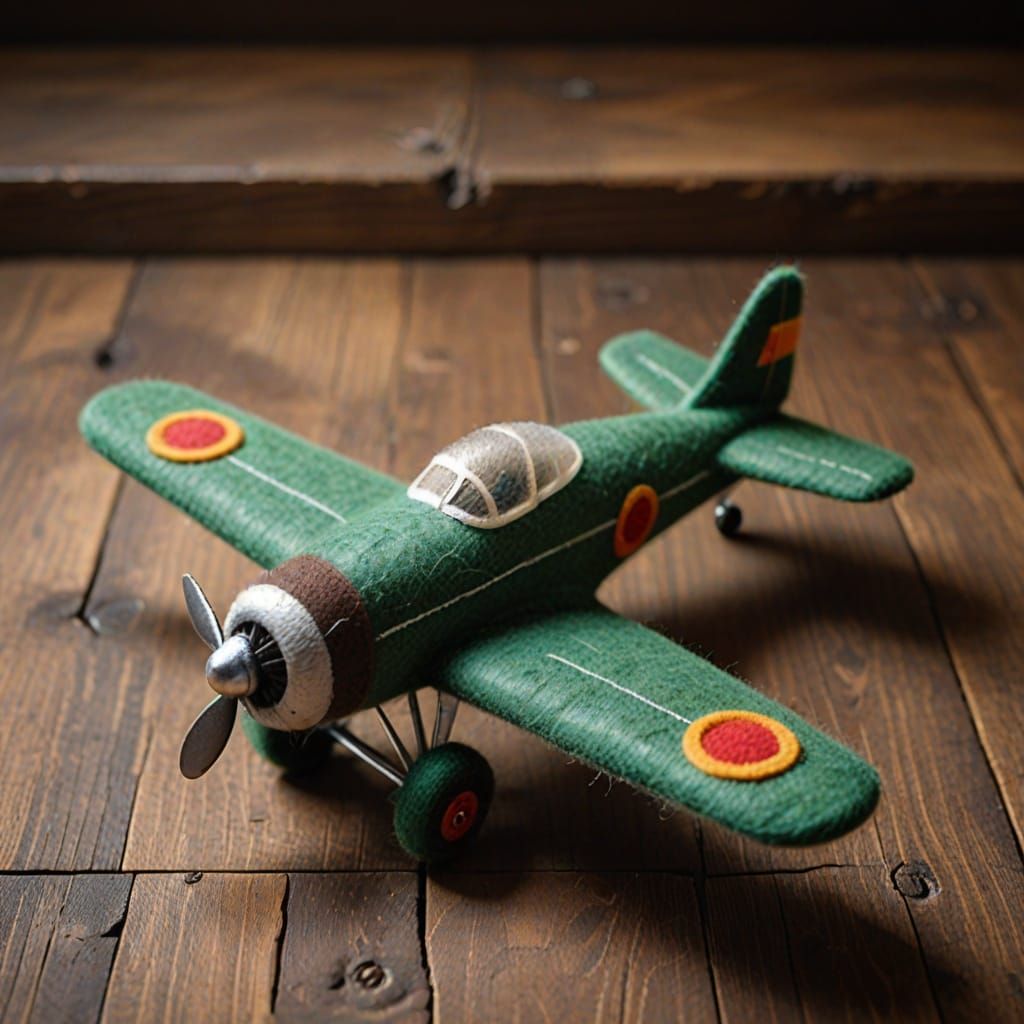 Felted Airplane Close-Up in Earthy Tones