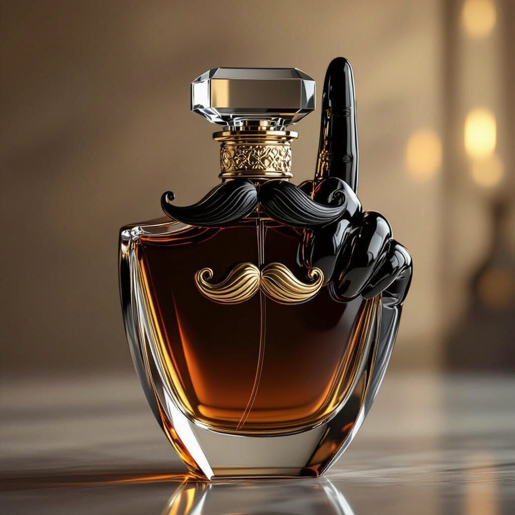 Luxury Perfume Bottle: Hand Pose with Moustache