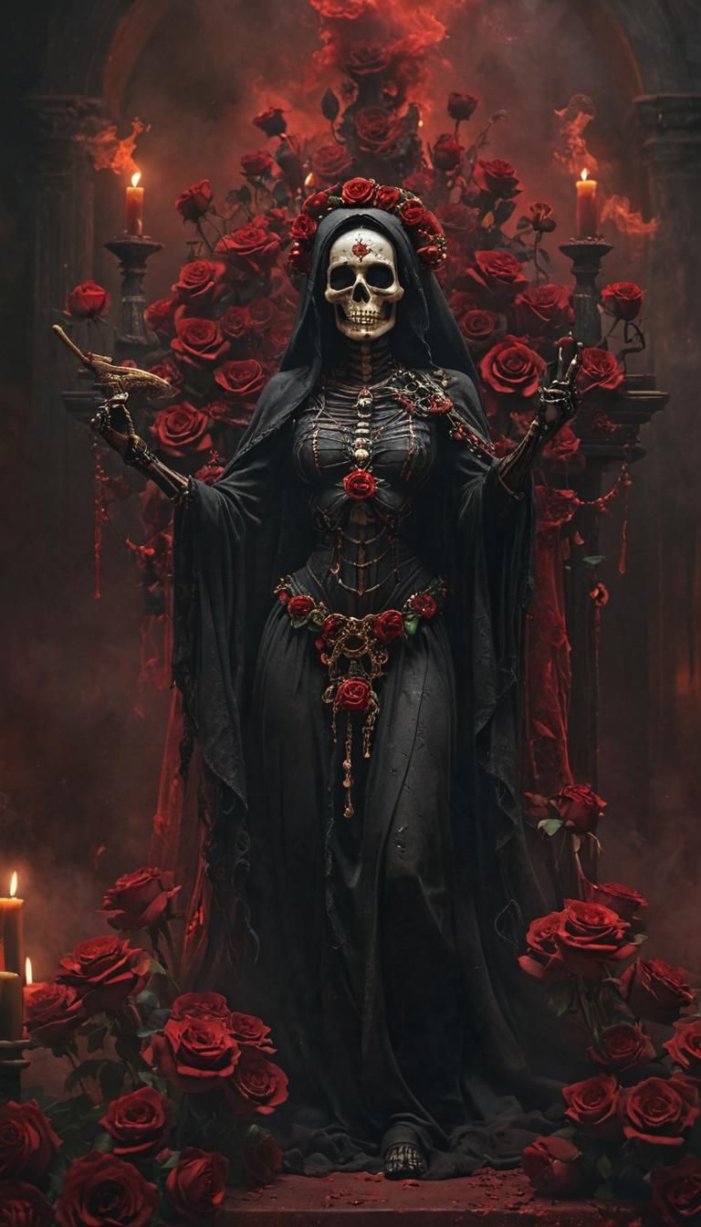 Santa Muerte Altar in Dark Fantasy Style