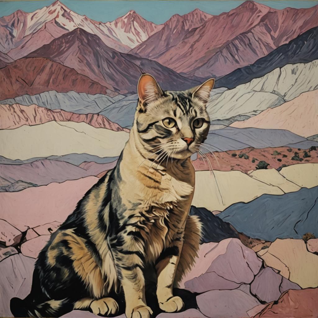 Pop Art Cat Self-Portrait with Mountains