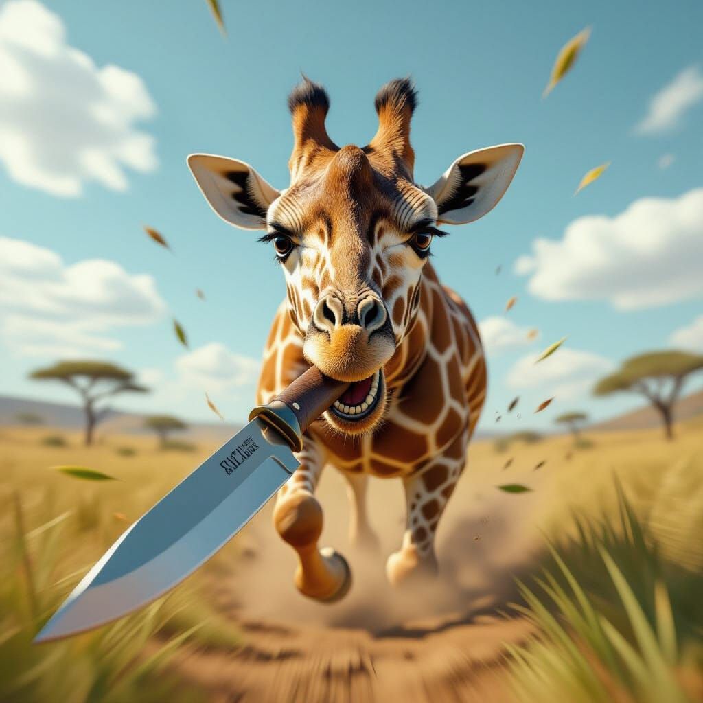 First Person View of Giraffe Attack with Knife
