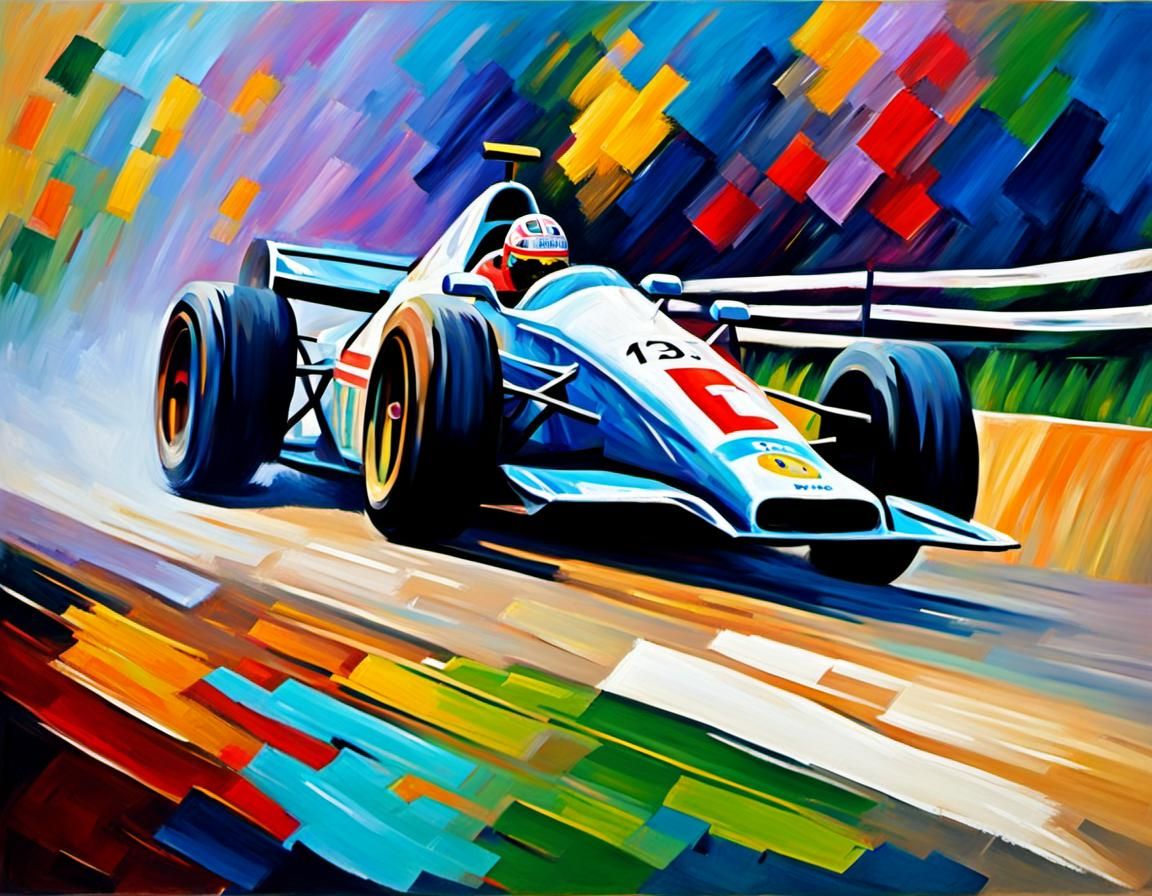 Race Car at Finish Line in Expressionist Style