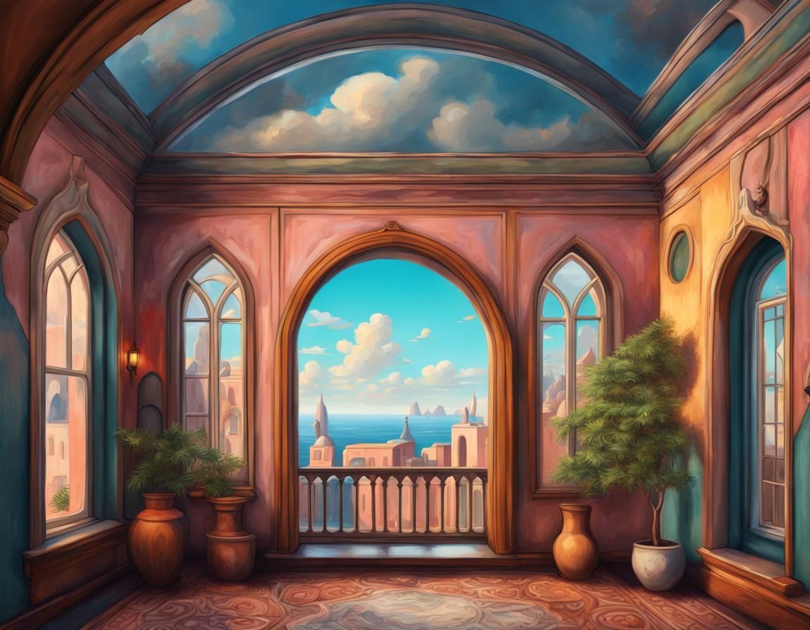 Colorful Ottoman House in Rene Magritte Style