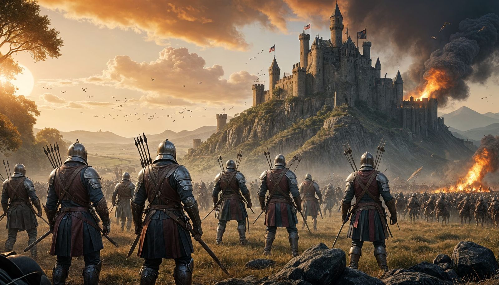 Defenders Stand Guard on Medieval Castle Walls