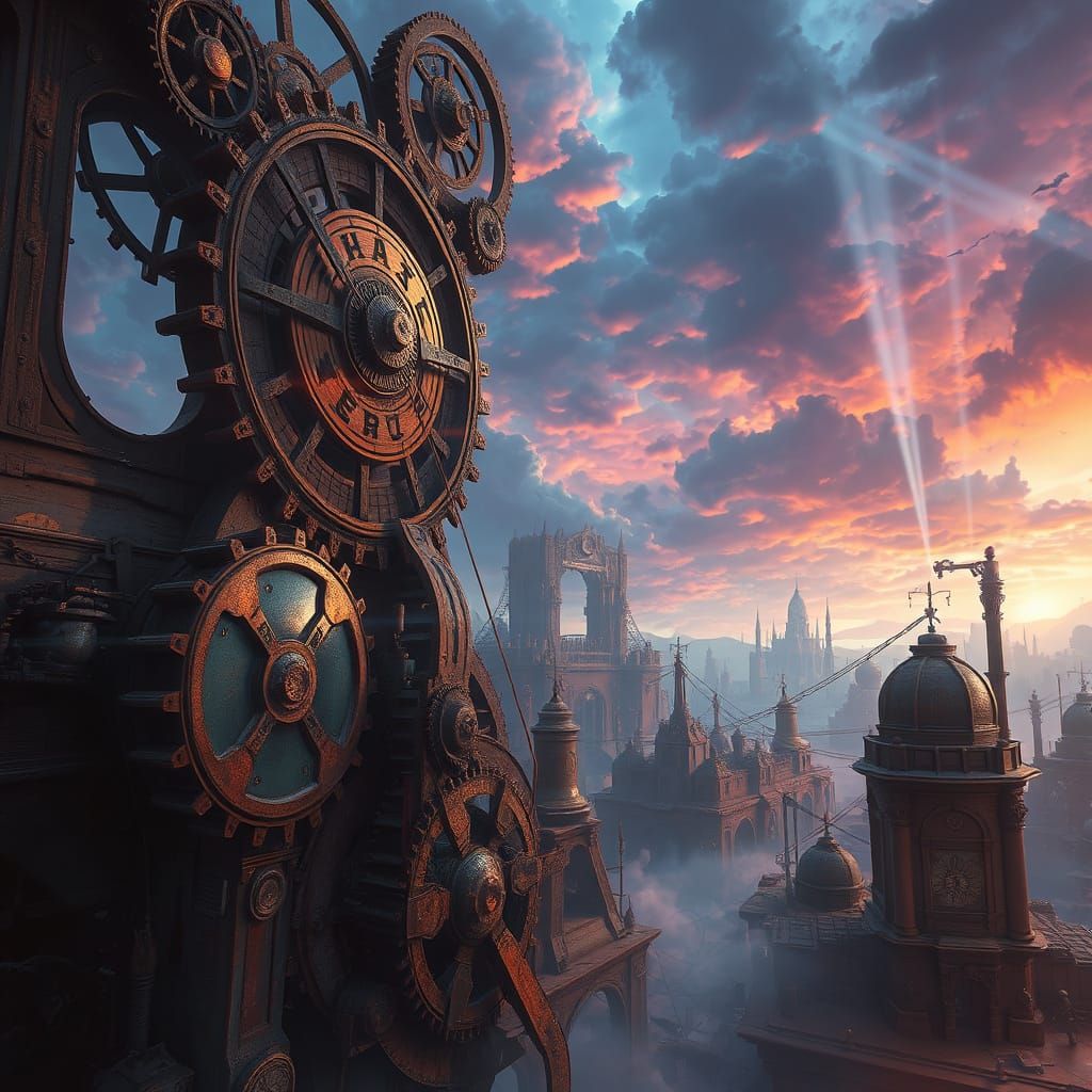 Surreal Clockwork World in Ruins: Digital Matte Painting