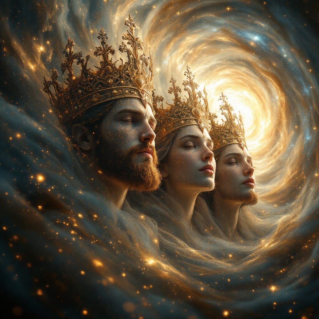 Ethereal Holy Trinity in Celestial Vortex, Hyperrealistic Do...