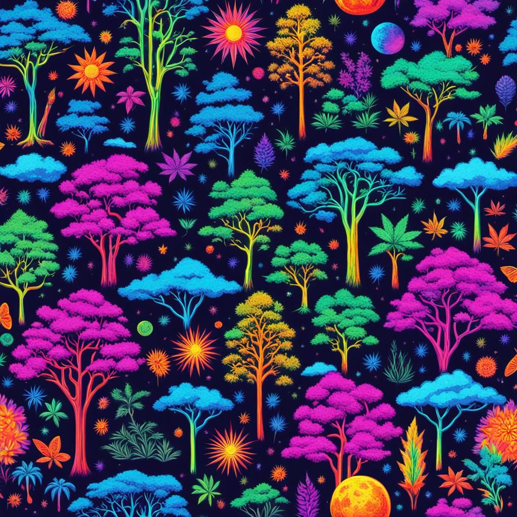 Psychedelic Leopard in a Neon Cannabis Cosmos
