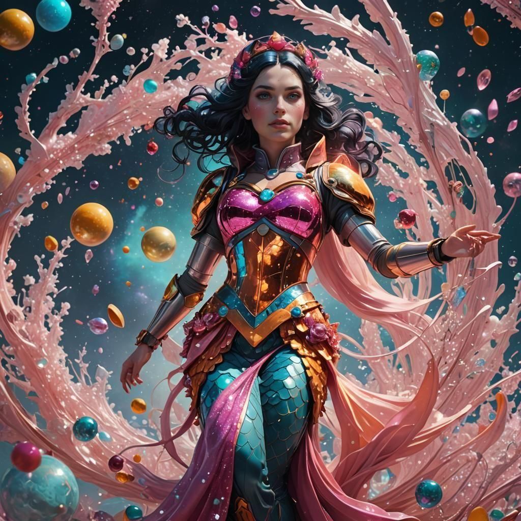 Snow White Space Mermaid in Art Nouveau Style