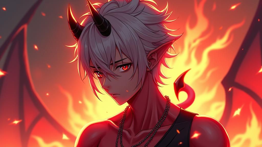 Neon Wight Devil in Cyberpunk Anime Style