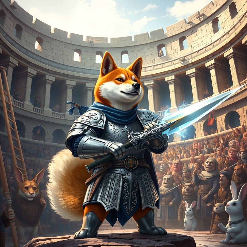 Majestic Shiba Inu Knight in Ancient Coliseum