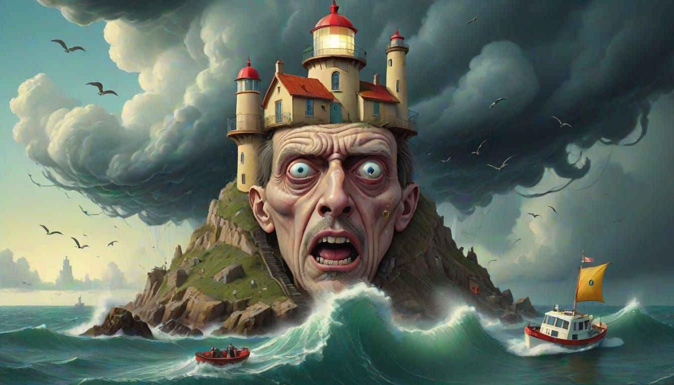 Stormy Lighthouse Landscape in Splash Art Textured Impressio...